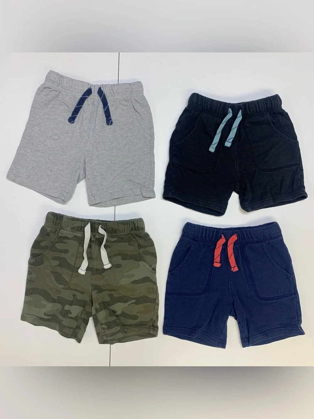 Carter Kids Cotton Pull-On Shorts - Gray, Black, Camo & Navy (4-Pack)